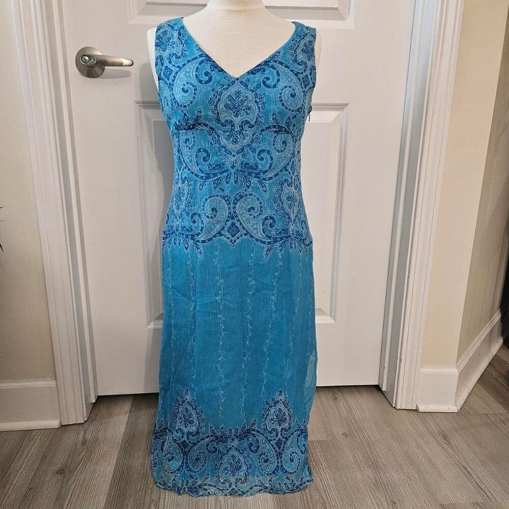 Vintage Blue Paisley Dress Sleeveless Formal Y2K 90s